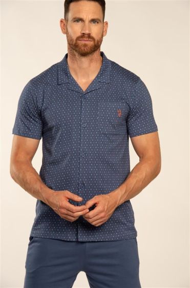 Eskimo Arno Heren Doorknoop Short Pyjama s/s Blauw